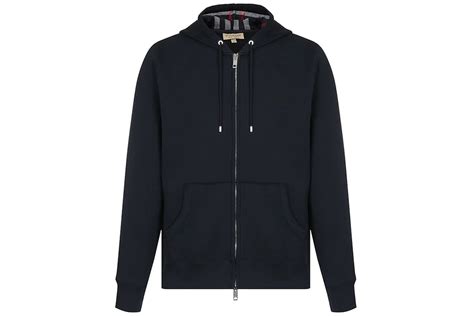 burberry claredon jersey hoodie w check lining navy|Burberry Clarendon Check Hood Zip Up Hoodie Navy .